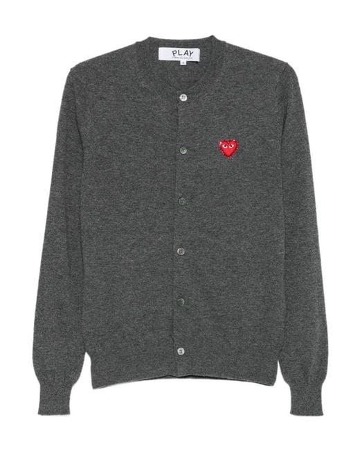 COMME DES GARÇONS PLAY Gray Comme Des Garçons Play Logo Detailed Crewneck Cardigan for men