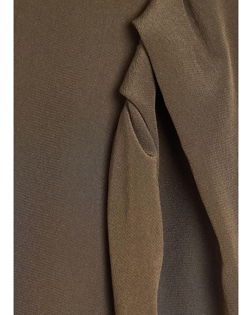 FRAME Brown The Silk Prim Cropped Silk-Chiffon Blouse