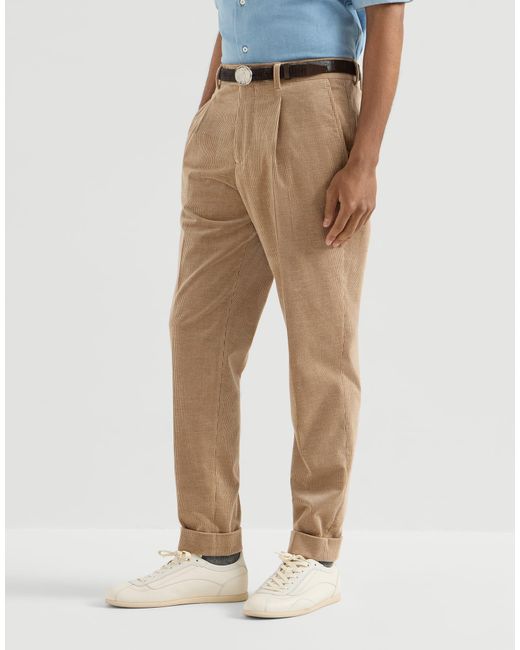 Brunello Cucinelli Natural Comfort Cotton And Cashmere Corduroy Trousers With Pleat for men