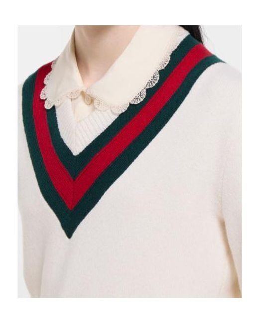 Gucci Natural Web Detailed Fine Knit Jumper