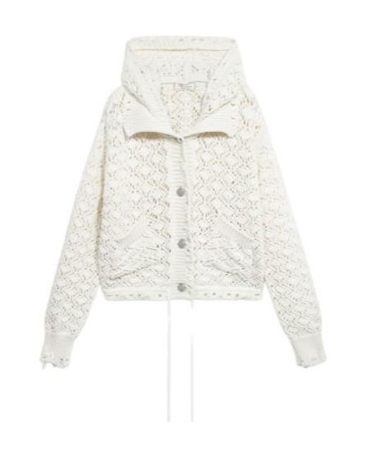 Blumarine White Lace-Stitch Hooded Cardigan
