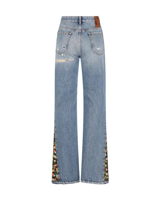 Valentino Blue Floral Panelled Flared Jeans