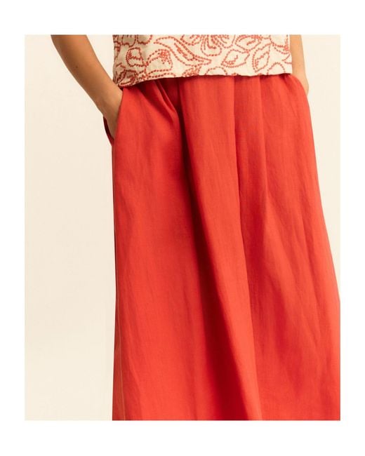 Marella Red Pleated Linen Skirt