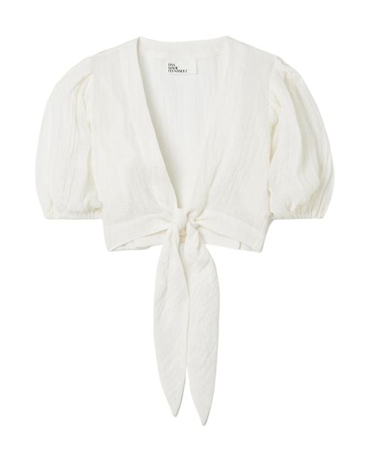 Lisa Marie Fernandez White Crinkled Cropped Blouse
