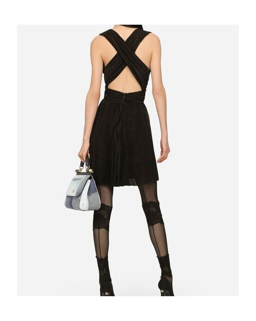 Dolce & Gabbana Black Short Pleated Lurex Mesh Dress
