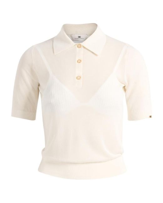 Elisabetta Franchi White Button Detailed Short-Sleeved Jumper