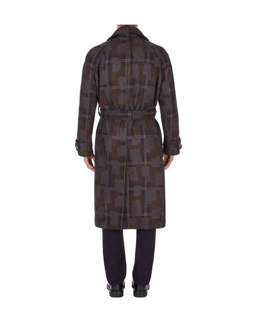 Emporio Armani Black Patterned Belted Trench Coat for men