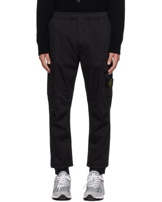 Stone Island Black Logo Patch Cargo Pants for men