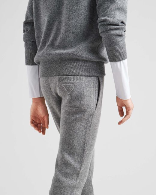 Prada Gray Logo Patch Knitted Track Pants for men