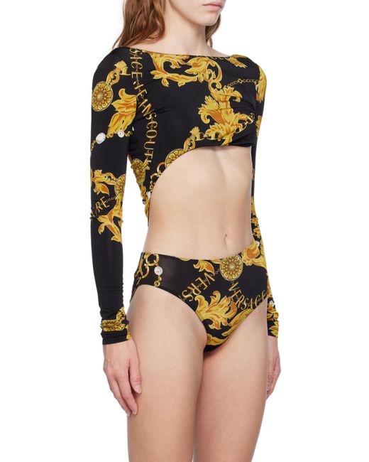 Versace Jeans Black Chain Couture-Print Cut-Out Bodysuit