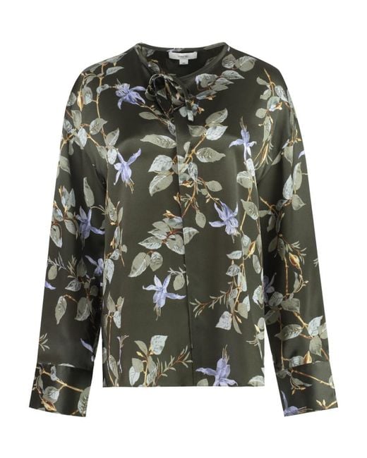 Vince Green Bellflower Satin V-Neck Blouse