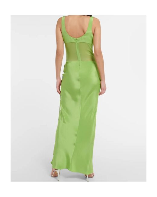 Christopher Esber Green Sheer-Detail Silk Satin Gown