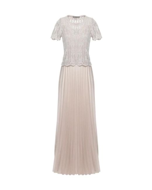 D.exterior White Knit Top Pleated Maxi Dress