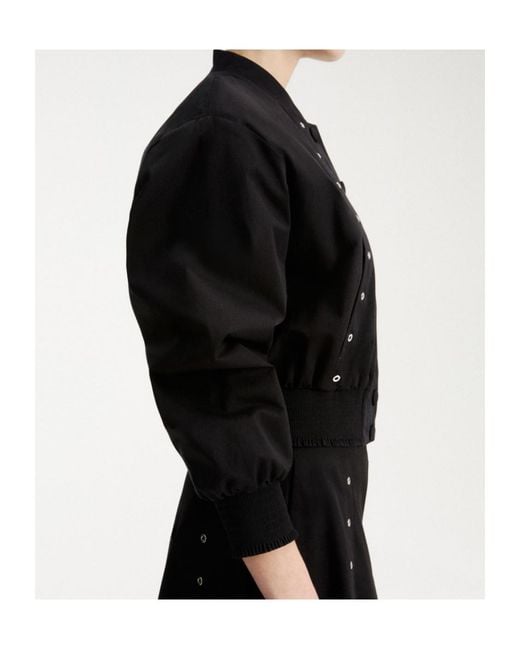 Marella Black Eyelet-Detail Cotton Bomber Jacket