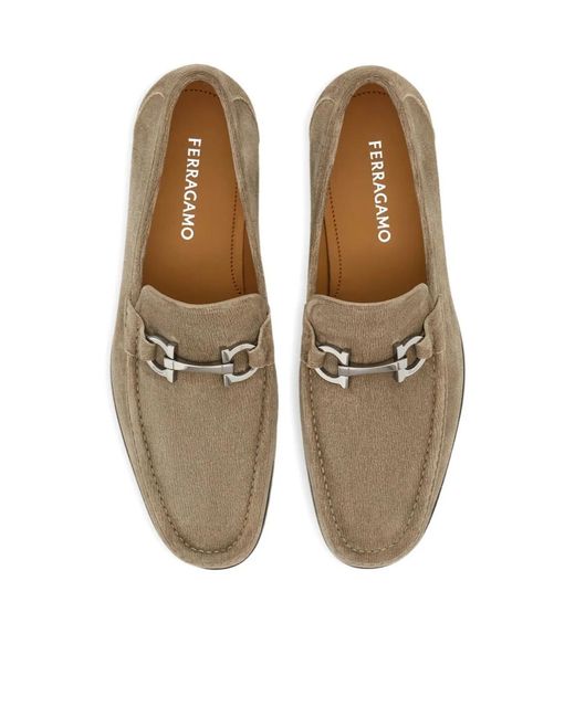 Ferragamo Brown Grandioso2 Suede Loafers With Gancini Buckle Shoes for men