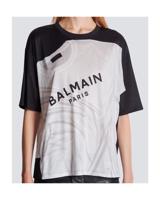 Balmain Gray Loose T-Shirt With Optical Illusion Print