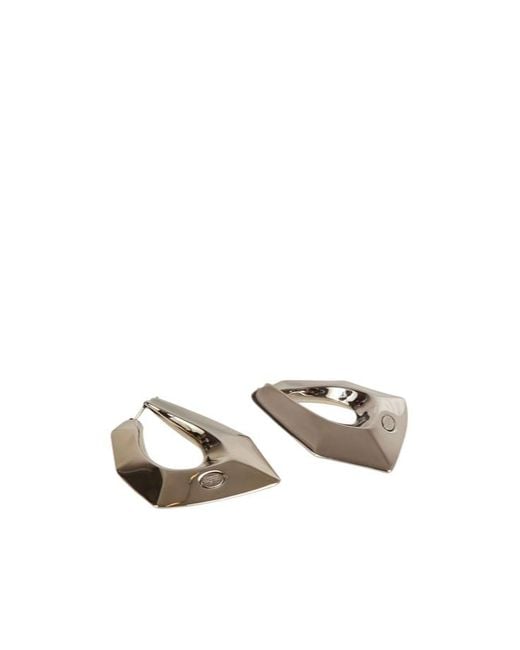 McQueen White Modernist Geometric Logo Engraved Hoop Earrings
