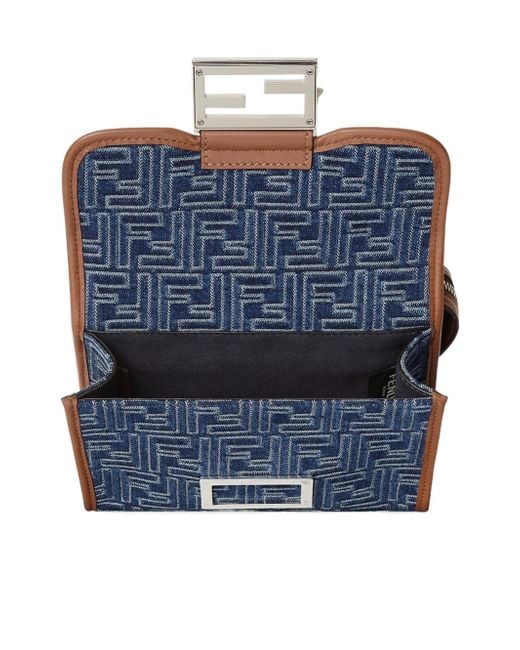 Fendi Blue Double Baguette Ff Jacquard Crossbody Bag for men