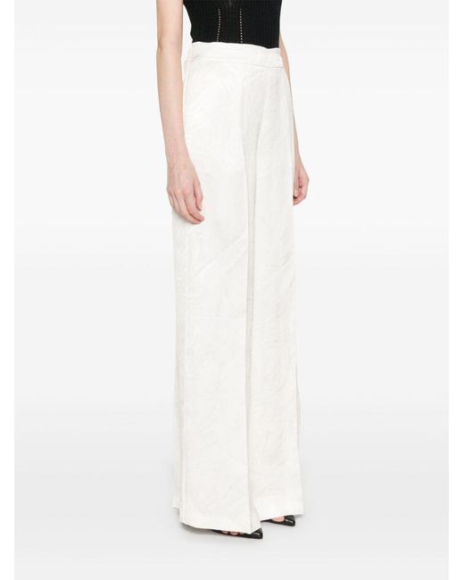 Twinset White Jacquard Satin Palazzo Trousers