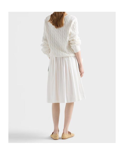 Prada White Cable-Knit V-Neck Knitted Jumper
