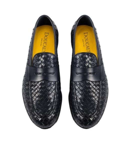 Doucal's Black Round Toe Woven Loafers for men