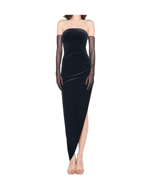 Norma Kamali Black Strapless Velvet Midi Dress