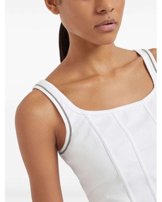 Brunello Cucinelli White Square Neck Cropped Top