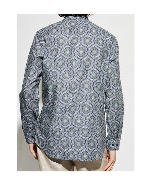 Etro Blue Patterned Long-Sleeved Shirt for men