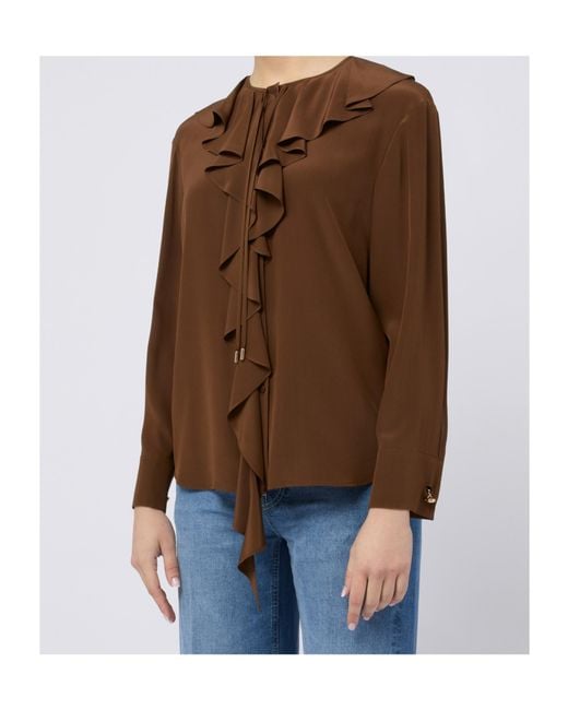 Max Mara Brown Studio Epica Ruffle Detailed Crewneck Top