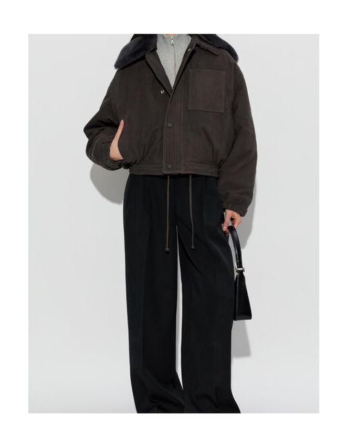 Victoria Beckham Black Shearling Collar Suede Jacket