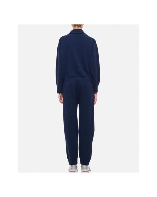 Barrie Blue Long-Sleeved Front-Button Jumpsuit
