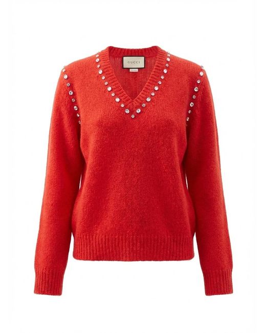 Gucci Red Stud Embellished Sweater
