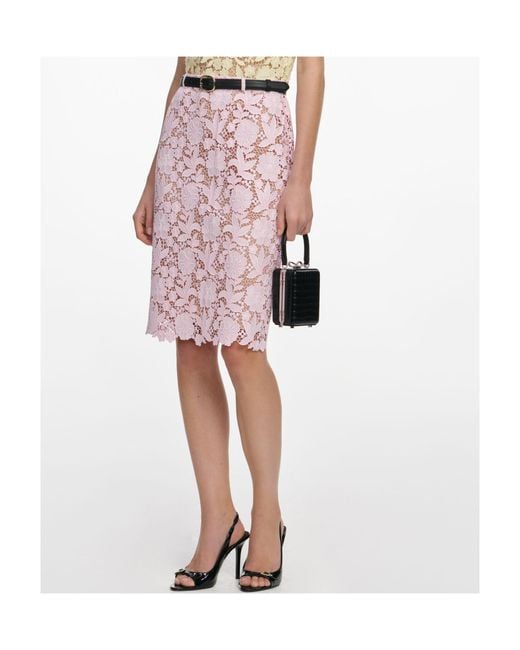 Self-Portrait Pink Floral Lace Pencil Skirt
