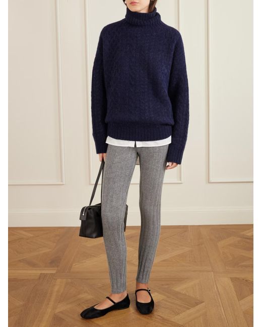 The Elder Statesman Gray Ribbed Cashmere Leggings