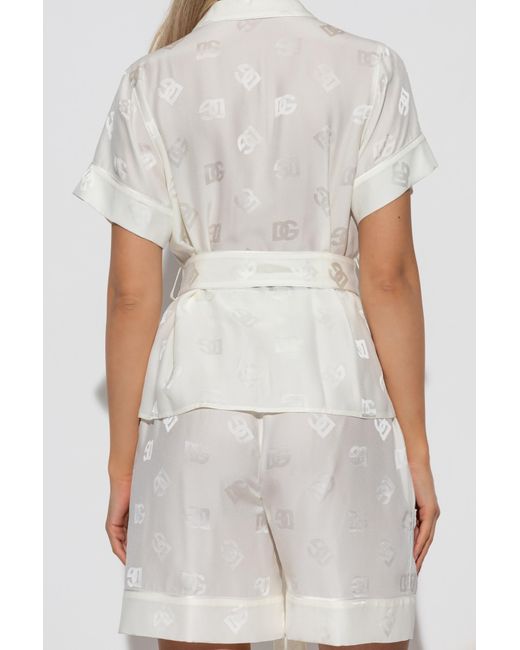 Dolce & Gabbana White All-Over Dg Logo Jacquard Satin Shirt