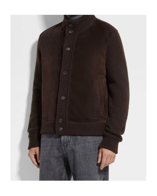 Zegna Black Long Sleeve Panelled Cardigan for men