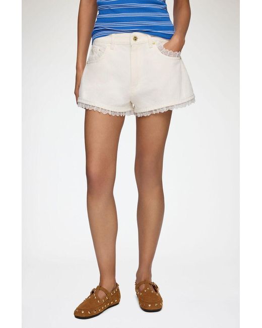 Ganni White Lace-Trim Denim Shorts