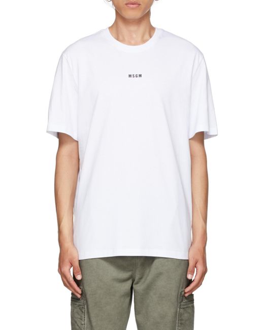 MSGM White Logo Printed Crewneck T-Shirt for men