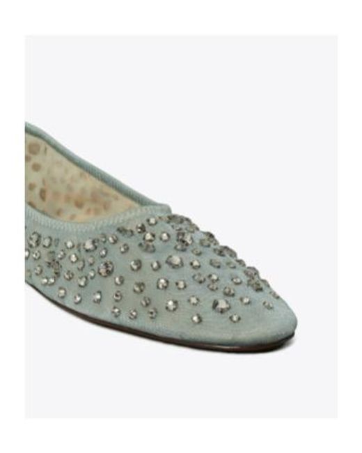 Tory Burch Green Embellished Ballet Flats