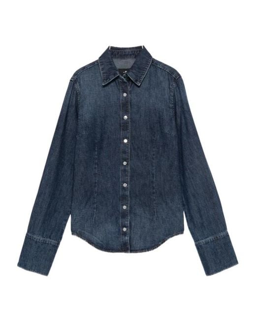 7 For All Mankind Blue Long-Sleeved Shirt