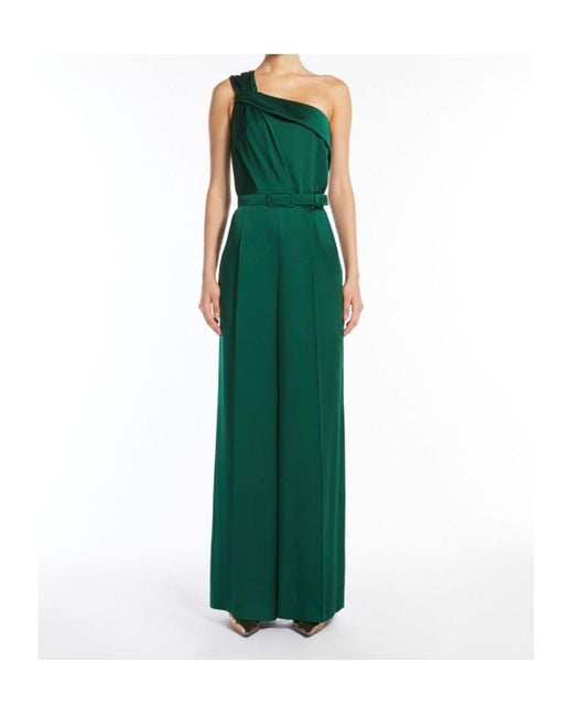 Max Mara Green Studio One Shoulder Satin Jumpsuit