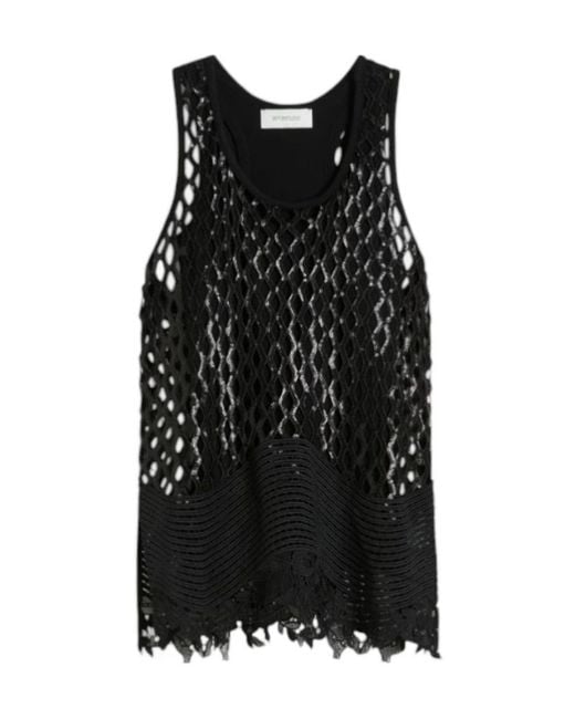 Sportmax Black Sequin-Embellished Open-Knit Top