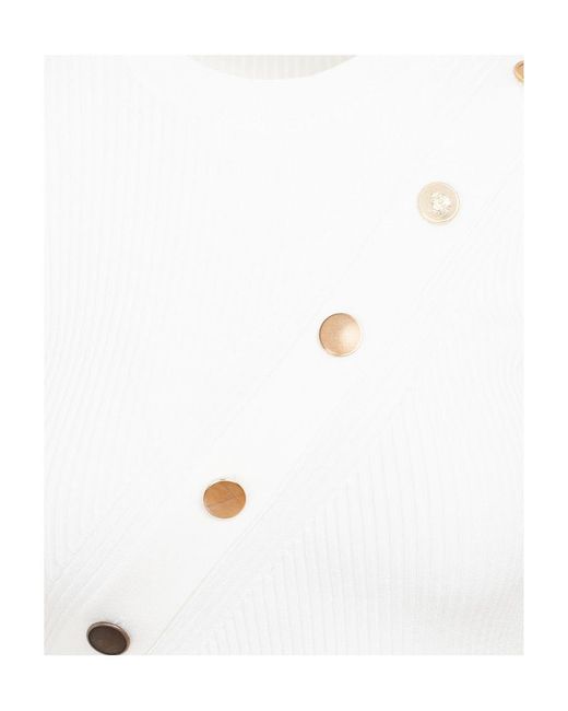 McQueen White Button Detailed Crewneck Top