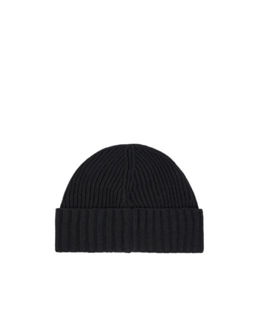 Stone Island Black Junior Logo Patch Ribbed Beanie