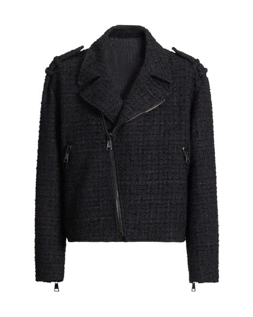 Balmain Black Tweed Biker Jacket for men