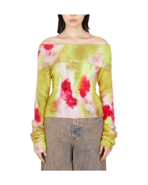 Acne Gray Off-The-Shoulder Knitted Sweater