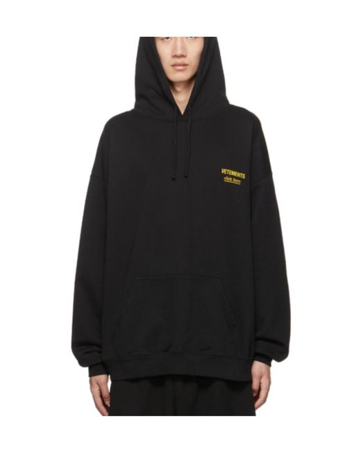 Vetements Black Embroidered Logo Hoodie for men