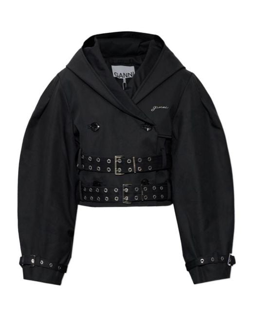 Ganni Black Logo Plaque Cropped Jacket