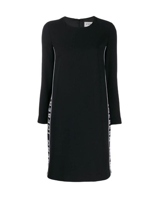 Iceberg Black Logo Ribbon Medium-Length Dress
