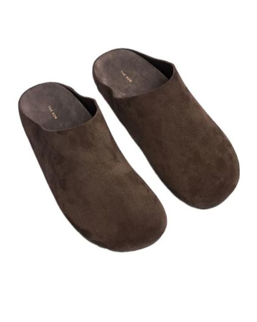 The Row Brown Hudson Suede Flat Slides